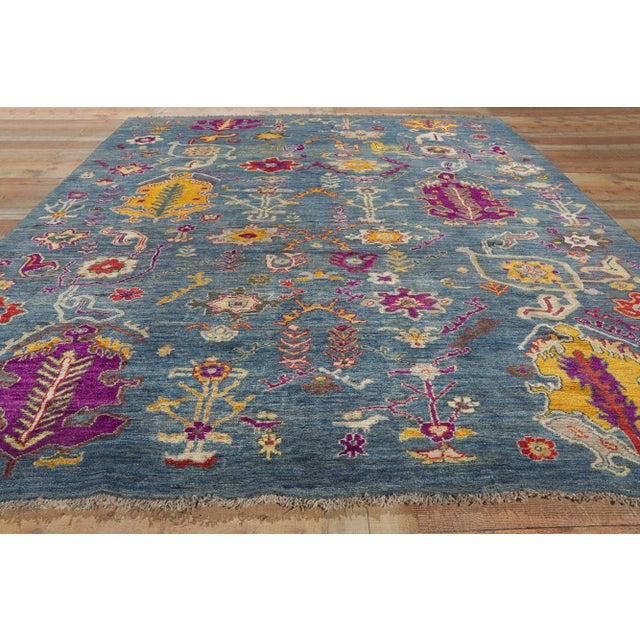 Blue Vintage Style Oushak Rug - 9'01 X 10'11 For Sale In Dallas - Image 6 of 8