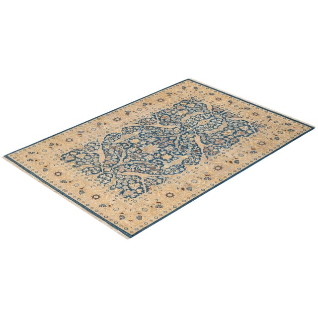 Royal Blue Vintage Traditional Hand Knotted Wool Area Rug, Royal Blue - 6'2" X 8'10" For Sale - Image 8 of 9
