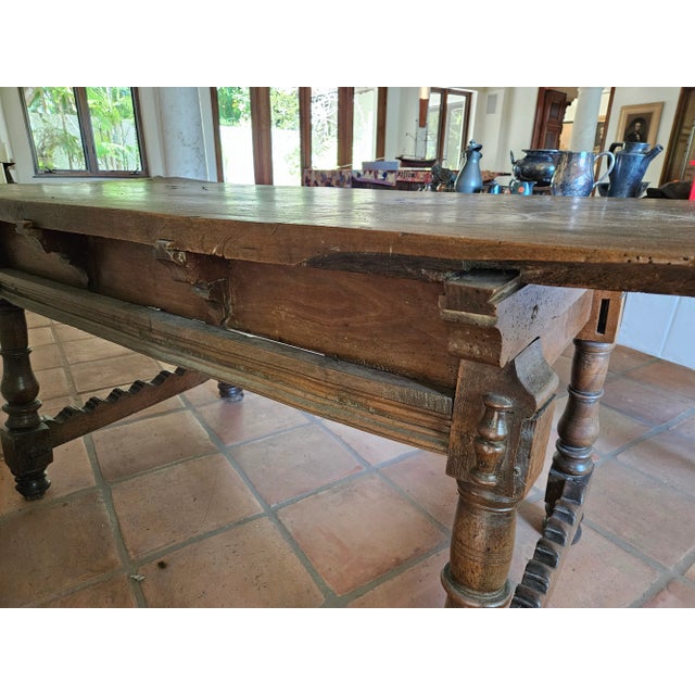 Wood Large 17th Spanish Colonial Trestle Table With Iron Hardware For Sale - Image 7 of 12