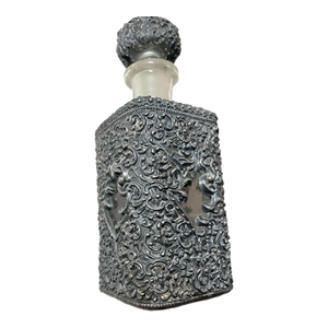 Antique Ornate Reticulated Perfume Cologne Metal Glass Silverplate Bottle Scent