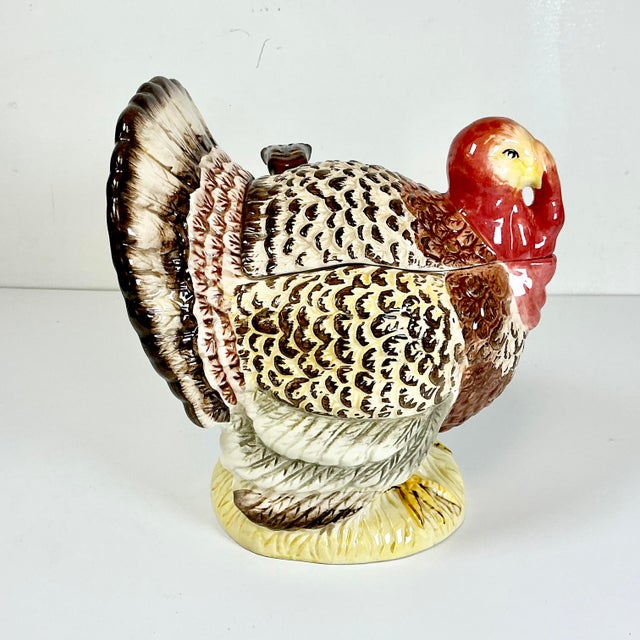 Brown 1970s Vintage Americana Boho Chic Arts & Crafts Turkey Soup Tureen With Ladle For Sale - Image 8 of 18
