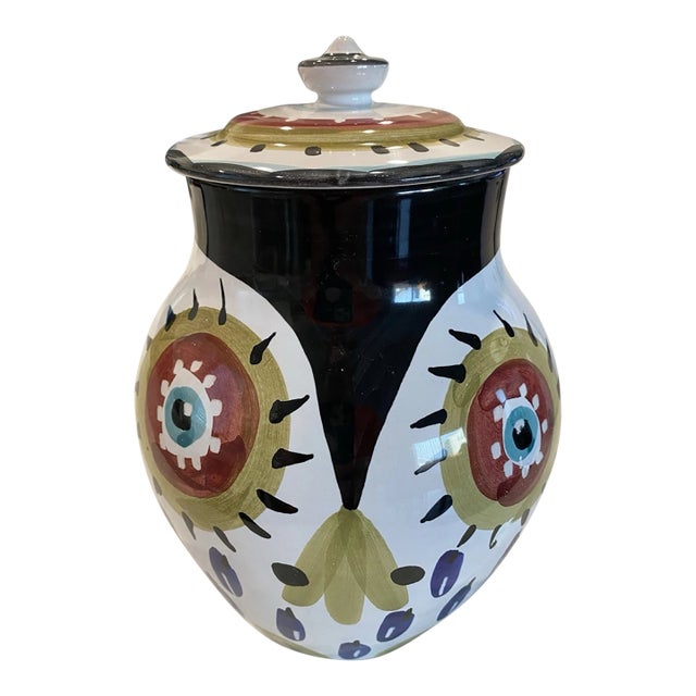 Vintage MCM Starbucks Sberna Deruta Italy Hand Painted Canister Ginger Jar For Sale