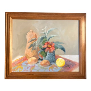 Contemporary Original Impressionist Still Life Painting Vintage Frame For Sale