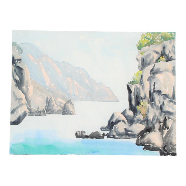 Original Vintage Nordic Waters Watercolor Painting For Sale