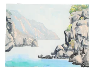Original Vintage Nordic Waters Watercolor Painting