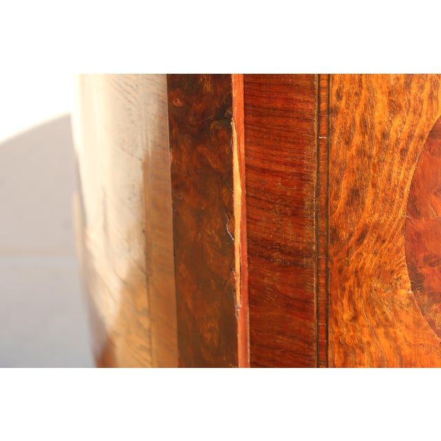 Pair Antique French Louis XV Style Marble Top Inlaid Wood Nightstands, Circa 1940s For Sale - Image 14 of 18