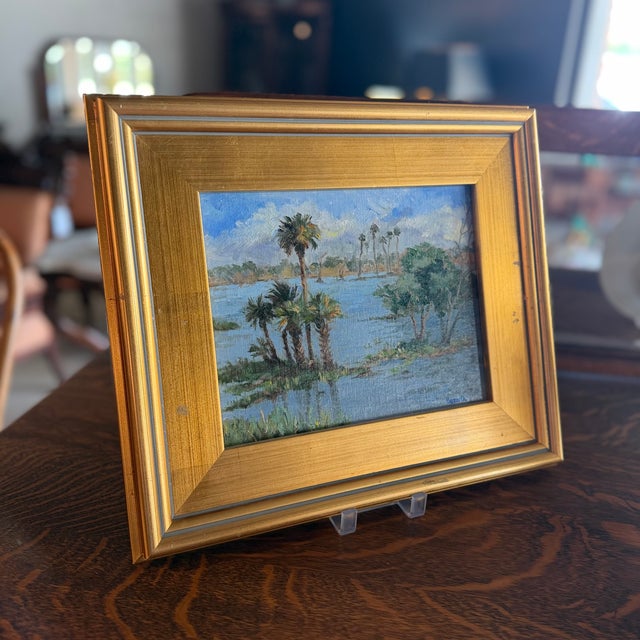 Wood Framed, Signed Oil on Board Painting of Florida Landscape For Sale - Image 7 of 11