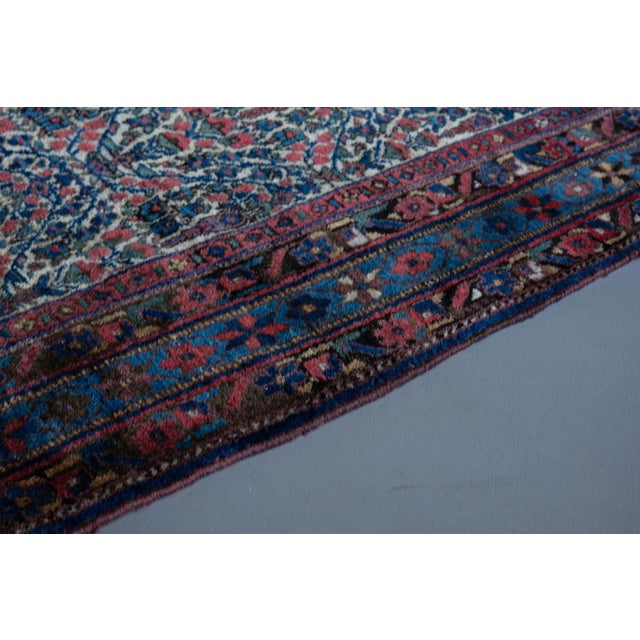 Early 1900s Antique Floral Botanical Allover Ivory Cream Blue Navy Hand Knotted Rug - 4’8” X 6' For Sale - Image 9 of 13