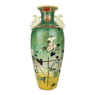 1900's Tall Hand Painted Urn Shape Japanese Satsuma Style Moriage Floor Vase For Sale