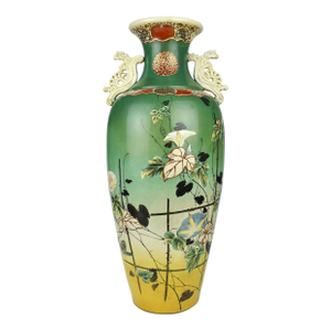 1900's Tall Hand Painted Urn Shape Japanese Satsuma Style Moriage Floor Vase