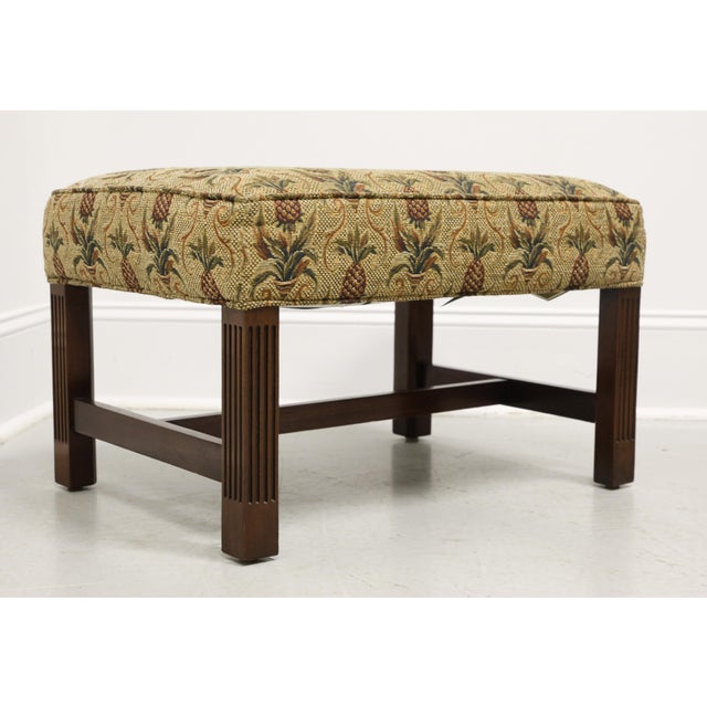 Southwood Mahogany Frame Chippendale Pineapple Fabric Wing Back Chair W/ Ottoman For Sale - Image 12 of 15