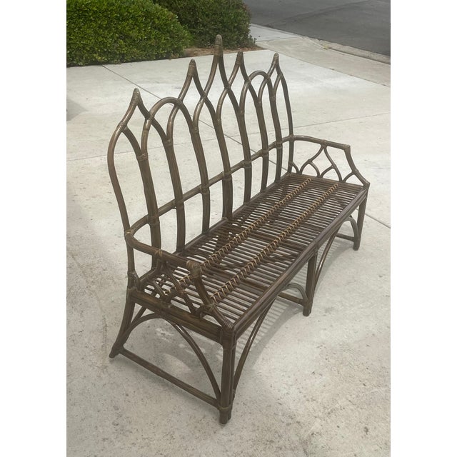 Authentic McGuire Vintage Rattan Bench, Cathedral Gothic Style For Sale In San Diego - Image 6 of 9
