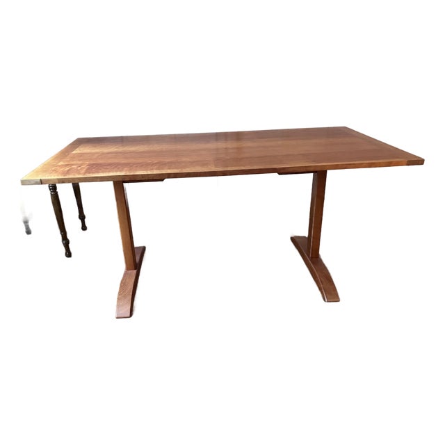Solid Vintage Cherry Wood Trestle Table For Sale