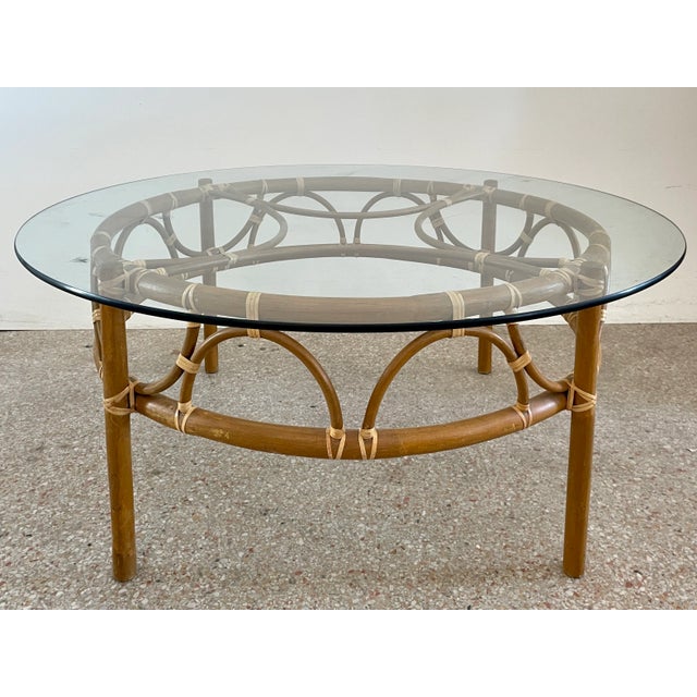 Boho Chic Bamboo Round Coffee Table For Sale - Image 11 of 11