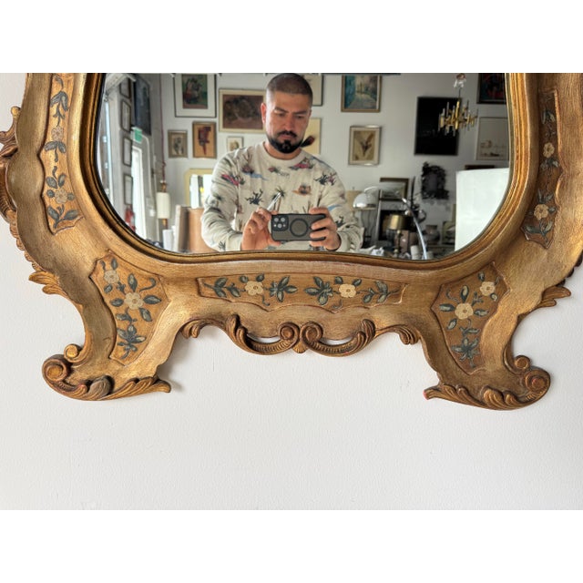 1960’s Italian Hollywood Regency Carved Wood Gilt Wall Mirror For Sale In Miami - Image 6 of 12