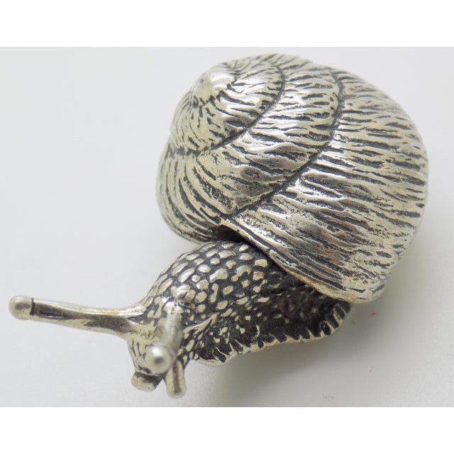 Silver Vintage Italian Handmade Silver Real Life Size Snail Solid Detailed Figurine Made in Varese 1980s For Sale - Image 8 of 12