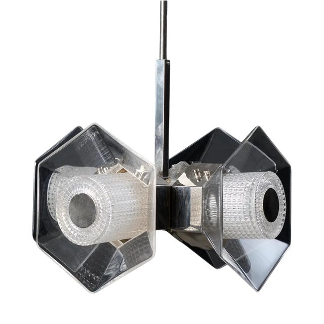 Vintage Glass and Chrome Ceiling Light, 1960s For Sale