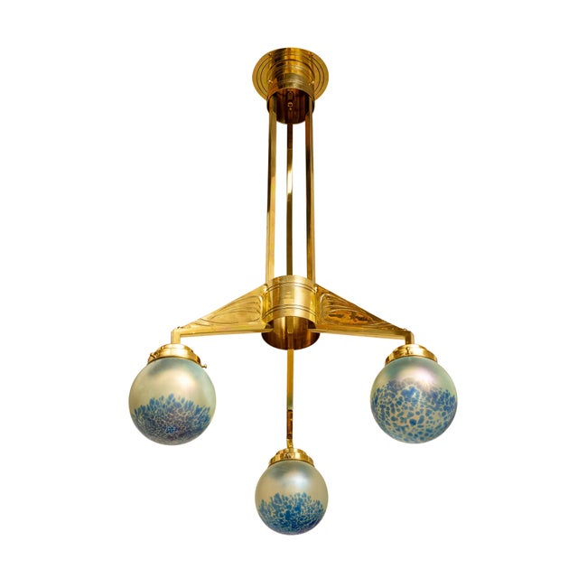 Chandelier with Glass Spheres and Orchis Decor by Johann Loetz Witwe, 1902, in Good conditions. Designed 1890 to 1919 I...