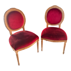 Ruby Red Pair French Velvet Silk Fabric Trim Custom Accent Chairs
