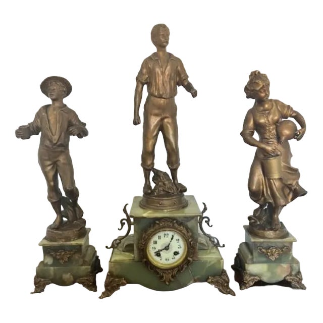 Antique Victorian French Clock Garniture, 1860, Set of 3 For Sale