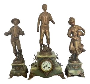 Antique Victorian French Clock Garniture, 1860, Set of 3