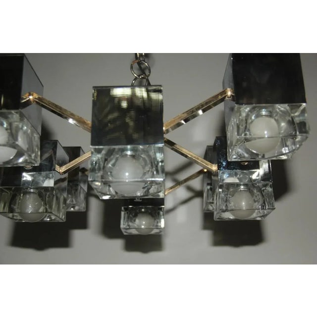 Italian Brass, Glass & Chromed Metal Cubic Chandelier by Gaetano Sciolari, 1970s For Sale - Image 9 of 14