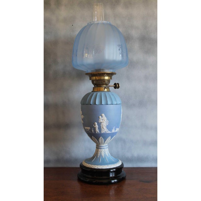 Victorian Oil Lamp attributed to Wedgwood in Jasper Ware Pattern, 1890s For Sale - Image 6 of 12