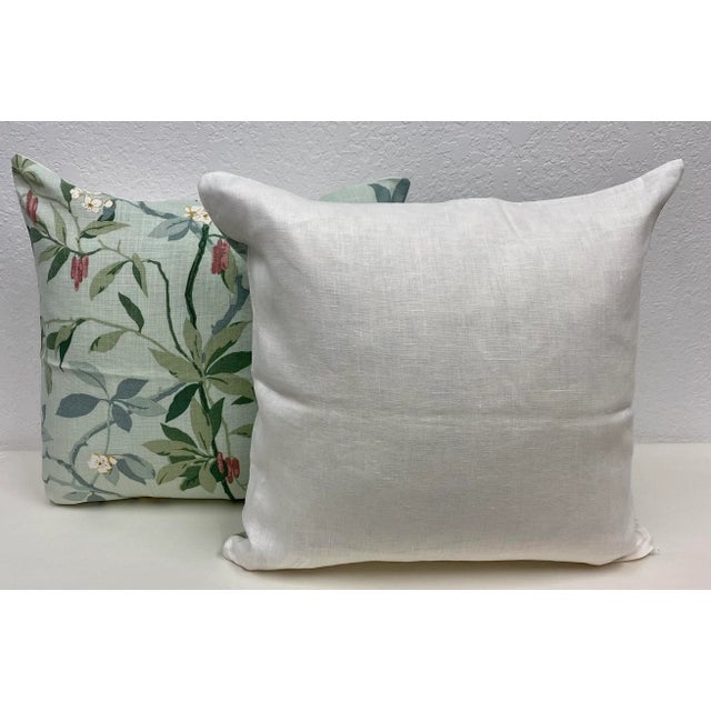 Pair of 20" Square Pillows With A Delicate Tropical Foliage Pattern That Is Dotted With White Flowers - Made in UK....