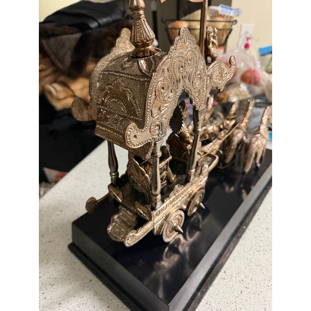 1960s Mahabharata Chariot Metal Statue Lord Krishna Arjun Rath Handmade Sculpture 18” For Sale In Atlanta - Image 6 of 11