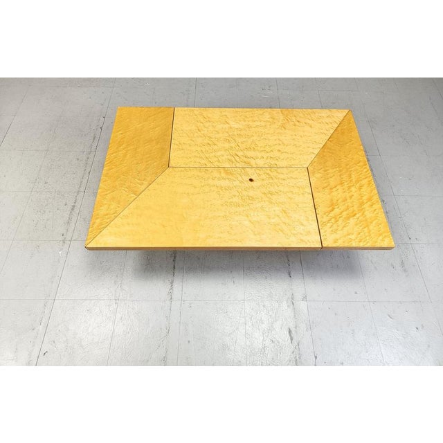 Vintage Ash Wood Hidden Bar Coffee Table attributed to Paul Michel, 1970s For Sale - Image 3 of 11