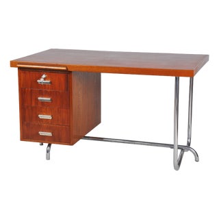 Bauhaus Writing Desk in Oak and Chrome attributed to Hynek Gottwald, Czechia, 1930s For Sale