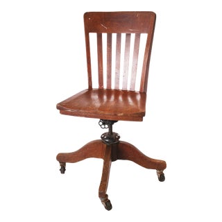 Vintage B.L. Marble Industrial Wood Swivel Office Chair For Sale