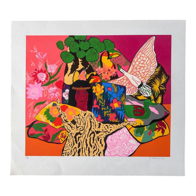 Original Signed Hunt Slonem Serigraph Pillow Jungle For Sale