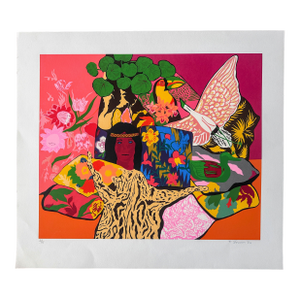 Original Signed Hunt Slonem Serigraph Pillow Jungle