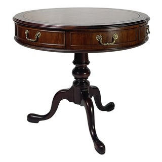 Late 20th Century Century Furniture Traditional Burl Wood and Mahogany Pedestal Drum Table For Sale