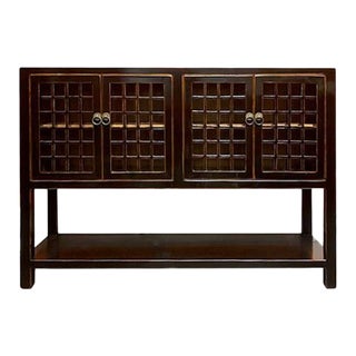 1980s Asian Long Panel Doors Console Table With Shelf at the Bottom For Sale