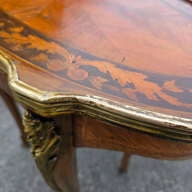 Wood Antique 19th Century Pair of Louis XV Style Marquetry Side Table With Gilt Bronze Accents For Sale - Image 7 of 13