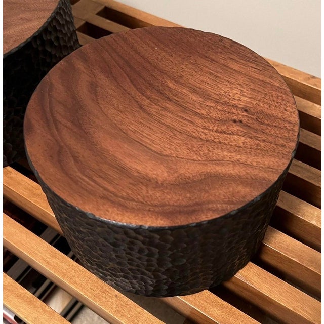 Wood John Eric Byers Hand Carved Cylinder Solid Walnut Concave Bowl Sculptures, a Pair For Sale - Image 7 of 8