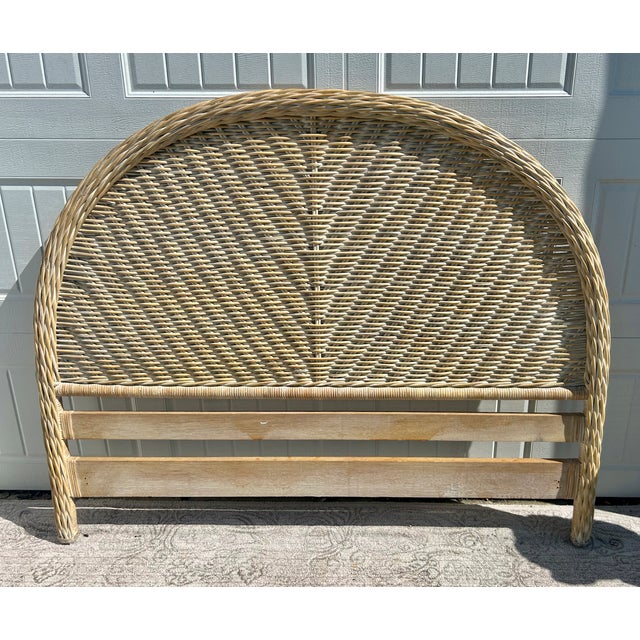 Vtg. Palecek Coastal Style Rattan Queen Size Rounded Headboard For Sale - Image 9 of 13