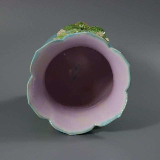 Ceramic Minton Majolica Floral Vase With Bulb Feet For Sale - Image 7 of 13