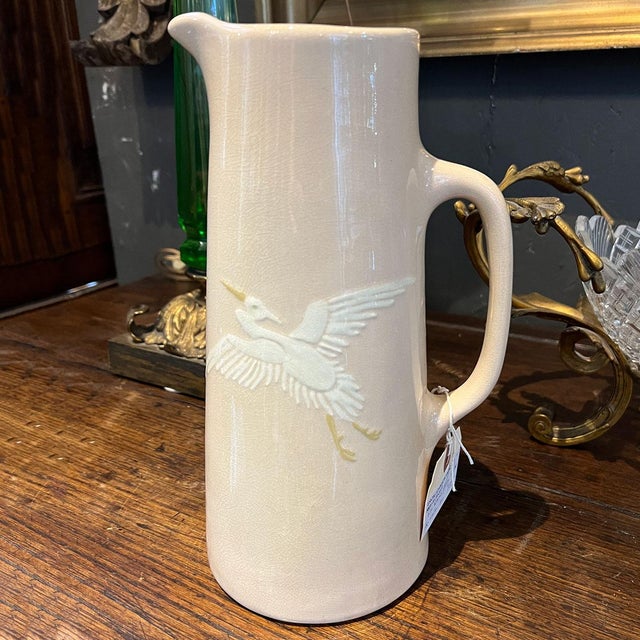 American Frederick Rhead for Weller Pottery Jap Birdimal Crane Pitcher For Sale - Image 10 of 10