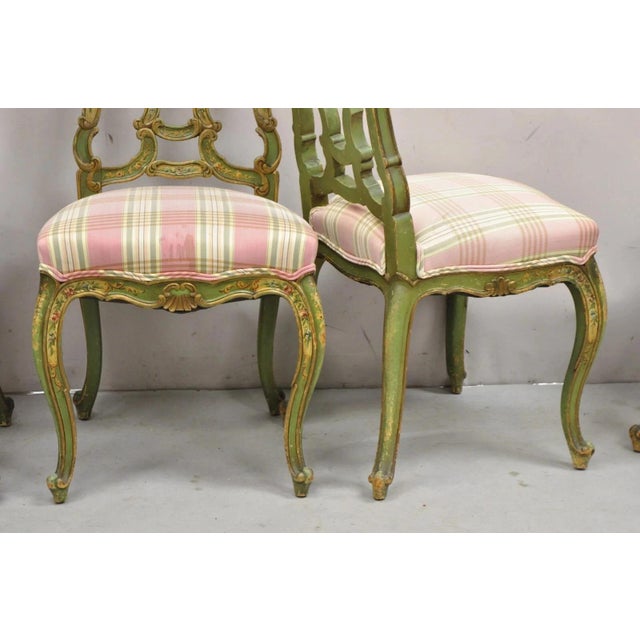 Antique Italian Venetian Green Floral Hand Painted Dining Side Chairs - Set of 4 For Sale - Image 10 of 12