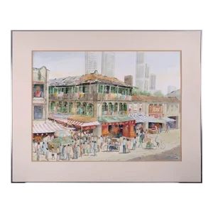 Wilfred Lim Chinatown Street Scene Watercolor Painting