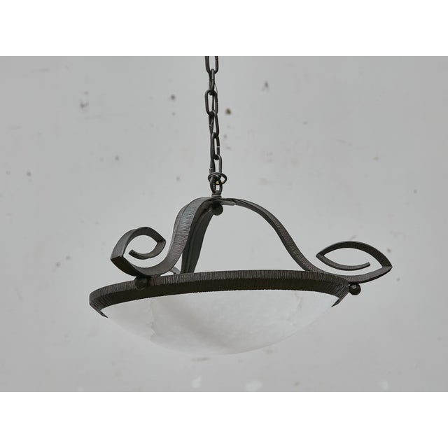 1930s French Alabaster and Hammered Iron Pendants - Pair For Sale - Image 9 of 18