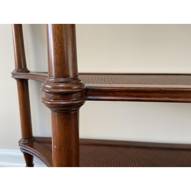 Wood Vintage Three Tier Rattan Legacy Collection Entryway Console Sofa Table For Sale - Image 7 of 11