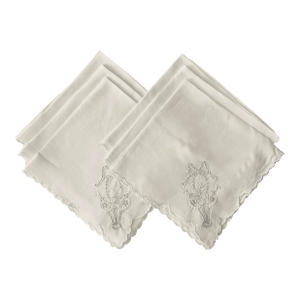 1920s Antique Embroidered Fine Linen Dinner Napkins, Set/6, 17” Square
