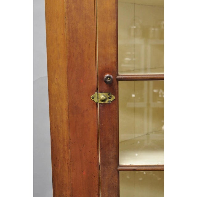 Antique Colonial Primitive Cherry Wood Glass Front Corner China Cabinet Cupboard For Sale In Philadelphia - Image 6 of 18