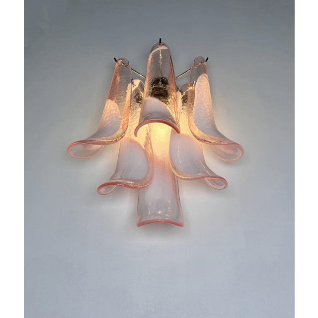 Vintage Italian Murano Wall Lights with Pink Lattimo Glass Petals in the manner of Mazzega, 1990, Set of 2 For Sale - Image 11 of 18