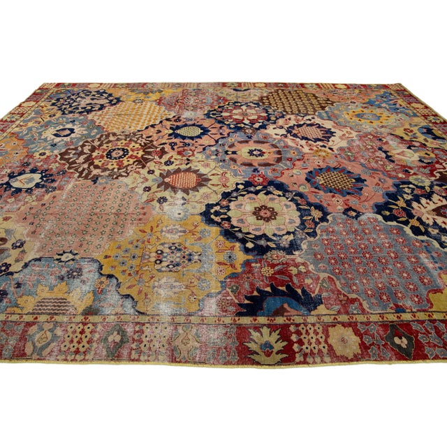 Antique Multicolor Wool Rug Persian Tabriz Allover Designed From the 1900s For Sale In New York - Image 6 of 9