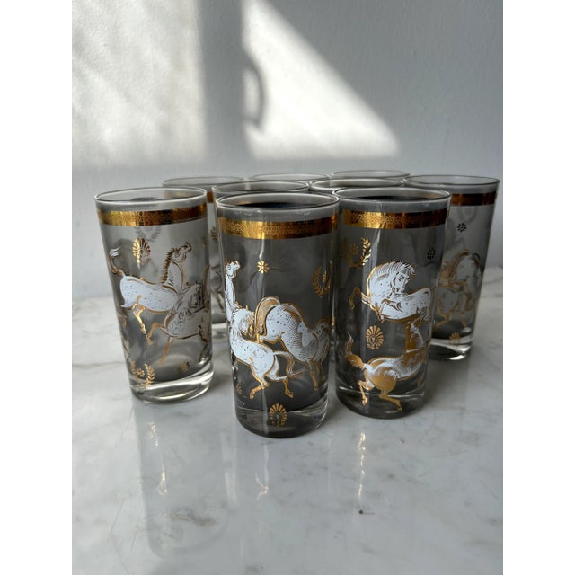 1950s Mid-Century Modern Culver Glass Ming Horse Highball Glasses- Set of 9 For Sale - Image 9 of 10